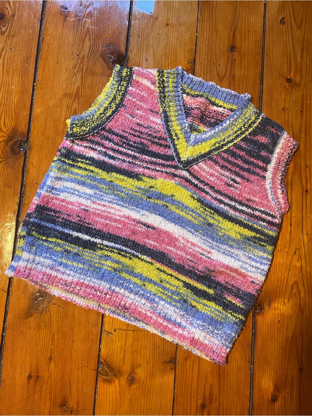 Multicolor Striped Knit Vest - Yellow, Pink & Blue